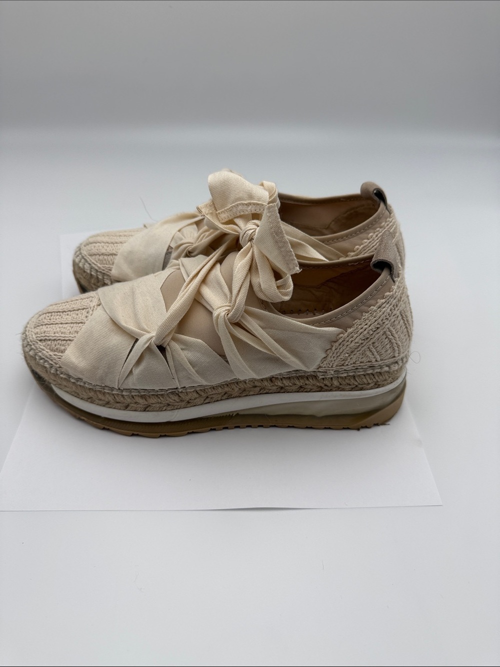 Free People Cream Knit Espadrille Sneakers with Ribbon Wrap
